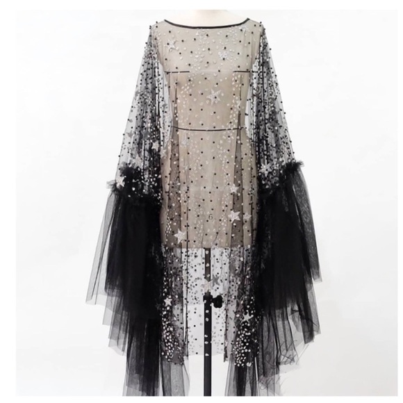 Tops - Black Sheer Star Tulle The Lunan Glam Tunic Top